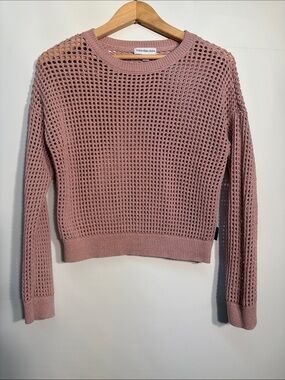 Calvin Klein Jeans Women's Muted Rose Open-Stitch Crewneck Sweater